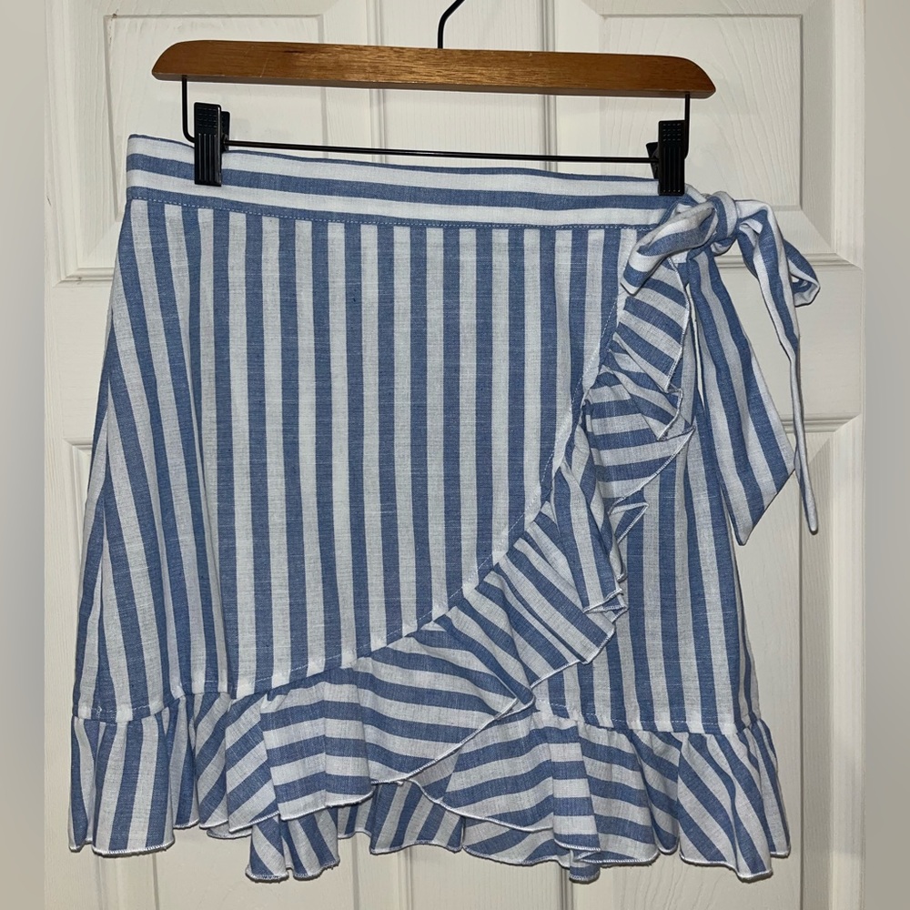 Blue and white striped skirt